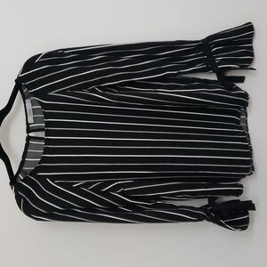 Dalia Black and White Stripe Long Tie Sleeve Blouse Sz Small